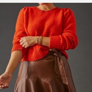 Maeve Puff Sleeve Sweater Orange Size Small